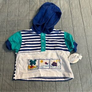Vintage Striped Blue and Green Kids Hoodie Shirt